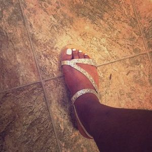 Asymmetric glitter sandals women’s